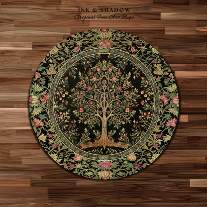Art Nouveau Maximalist Tree Rug | Ornate Botanical Accent Rug Tree of Life Motif Medieval Floral Pattern Romantic Style Morris Inspired |
