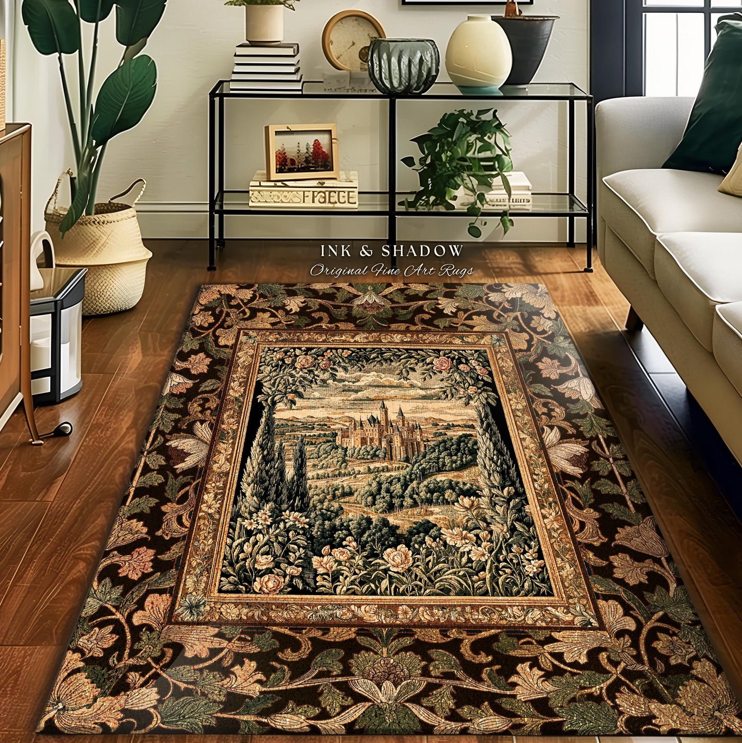 Romantic Victorian Botanical Accent Rug | Medieval Woodland Fairytale Castle Whimsigothic Folklore Romantic Princesscore Victorian Artwork