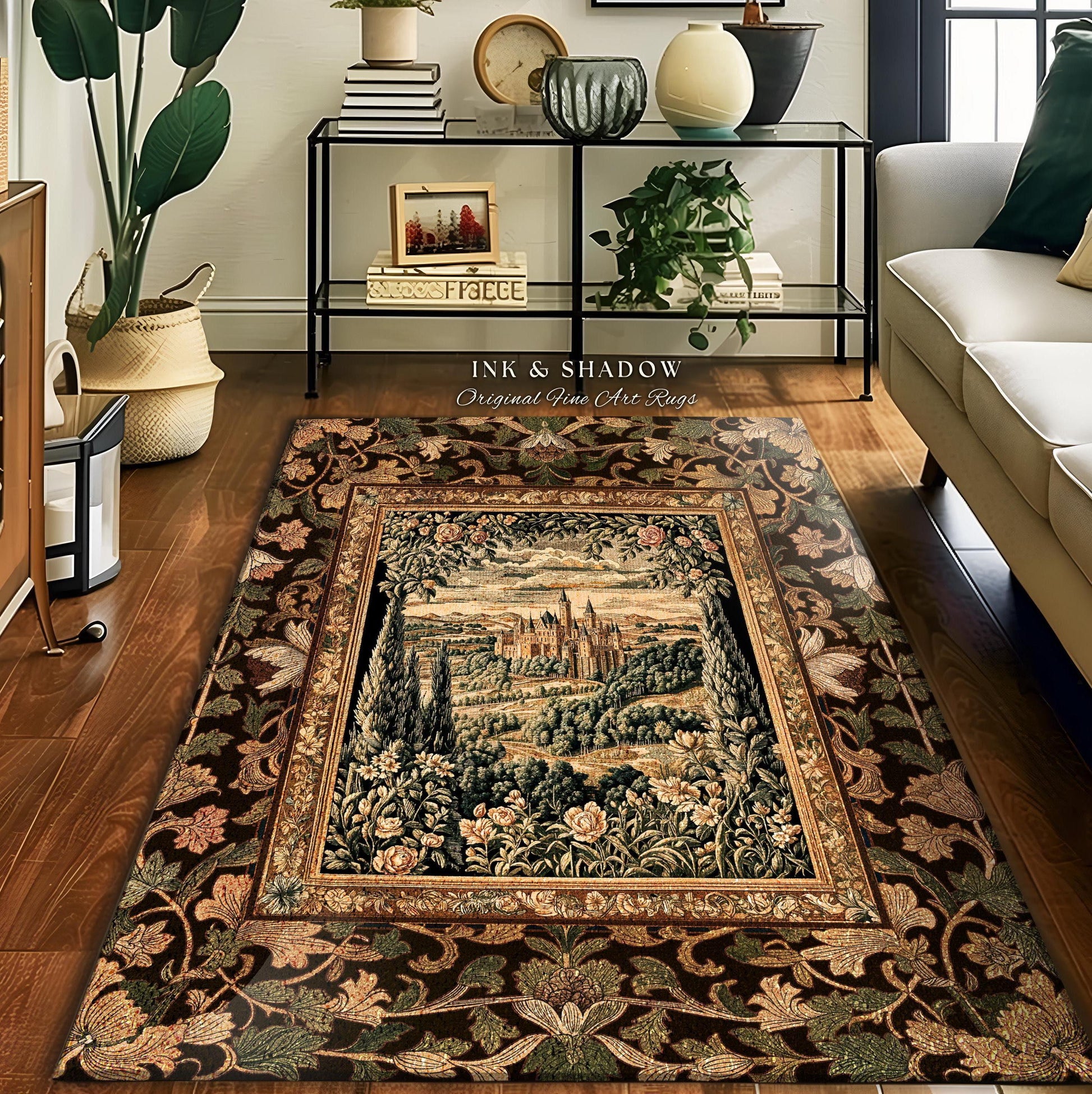 Romantic Victorian Botanical Accent Rug | Medieval Woodland Fairytale Castle Whimsigothic Folklore Romantic Princesscore Victorian Artwork