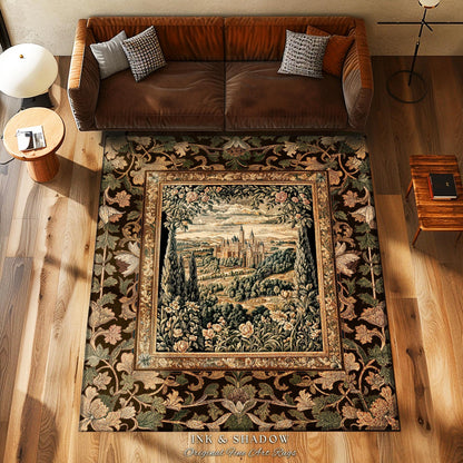 Romantic Victorian Botanical Accent Rug | Medieval Woodland Fairytale Castle Whimsigothic Folklore Romantic Princesscore Victorian Artwork