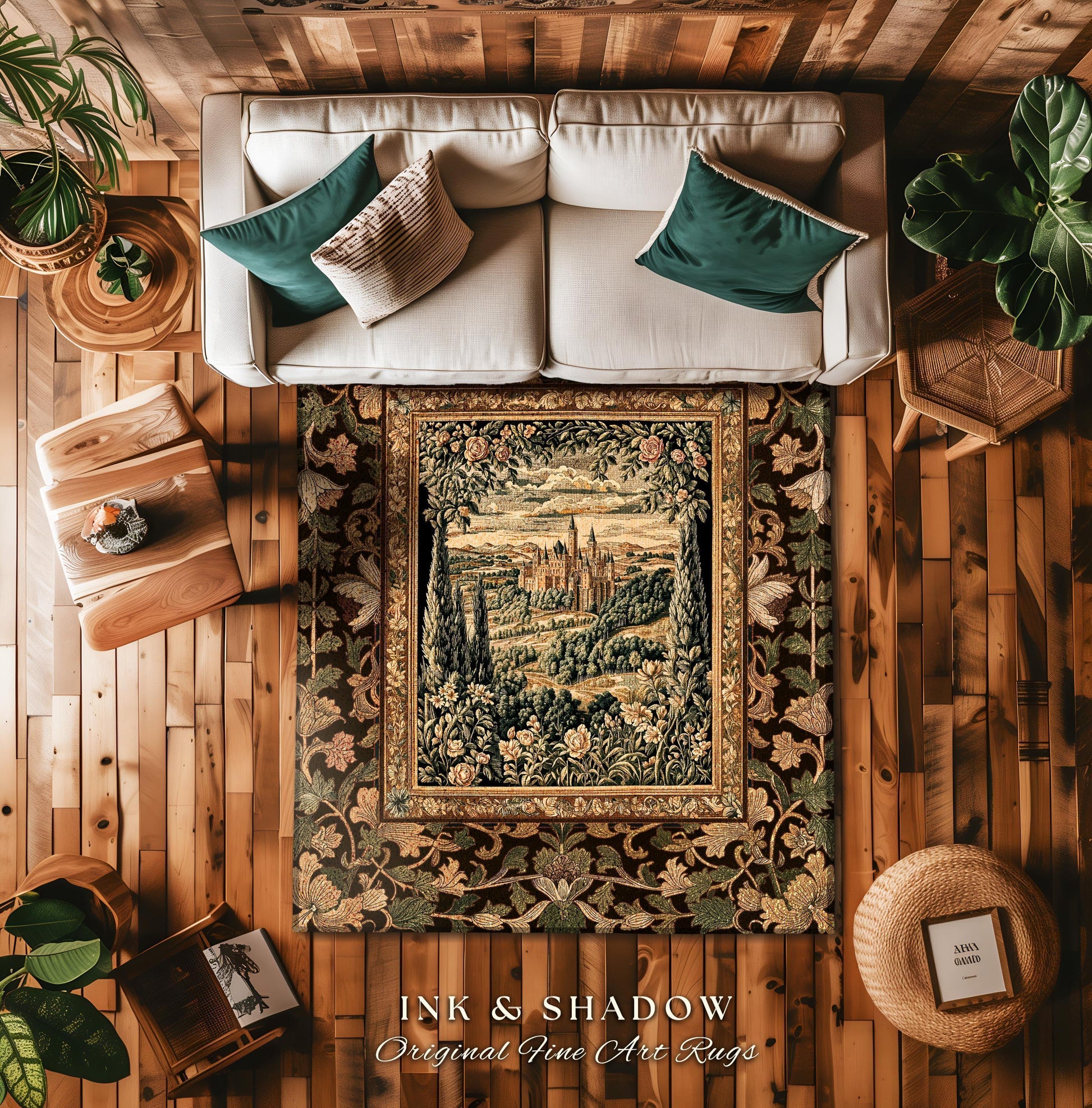Romantic Victorian Botanical Accent Rug | Medieval Woodland Fairytale Castle Whimsigothic Folklore Romantic Princesscore Victorian Artwork