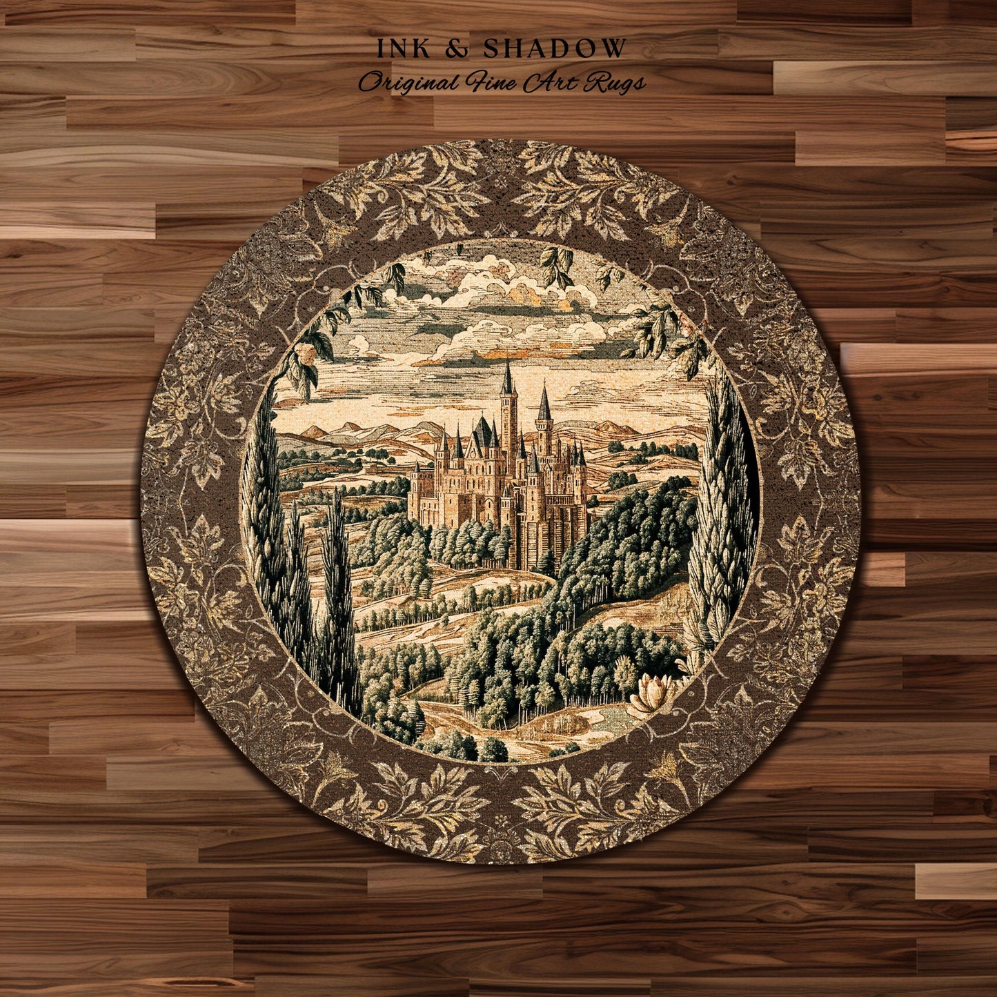 Romantic Victorian Botanical Accent Rug | Medieval Woodland Fairytale Castle Whimsigothic Folklore Romantic Princesscore Victorian Artwork