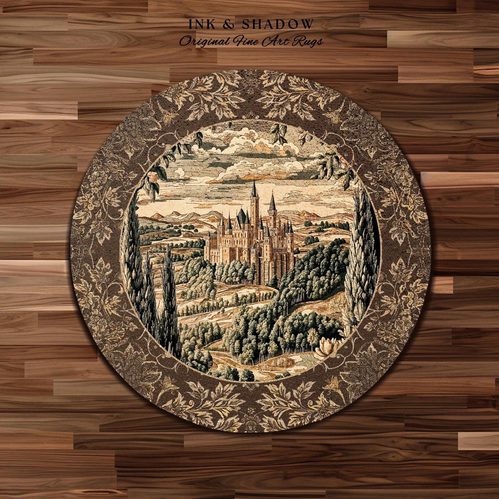Romantic Victorian Botanical Accent Rug | Medieval Woodland Fairytale Castle Whimsigothic Folklore Romantic Princesscore Victorian Artwork