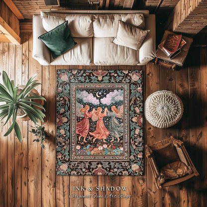 Medieval Pastel Angels Area Rug | Whimsical Fairytale Folklore Bedroom Accent Dark Academia Aesthetic Enchanted Cottagecore Ethereal Style