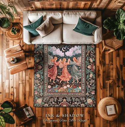 Medieval Pastel Angels Area Rug | Whimsical Fairytale Folklore Bedroom Accent Dark Academia Aesthetic Enchanted Cottagecore Ethereal Style
