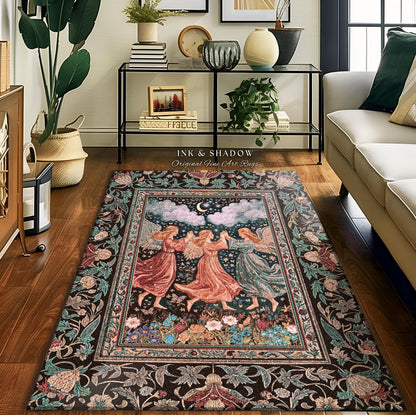 Medieval Pastel Angels Area Rug | Whimsical Fairytale Folklore Bedroom Accent Dark Academia Aesthetic Enchanted Cottagecore Ethereal Style