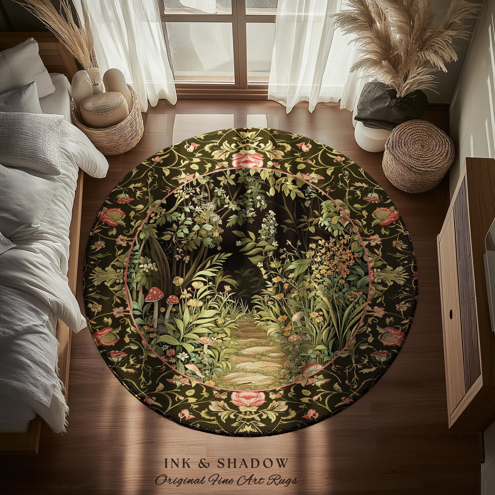 Toadstool Forest Mystical Mushroom Rug | Dark Academia Folklore Forest Inspired Fairycore Botanical Aesthetic Accent Rug Magical Medieval