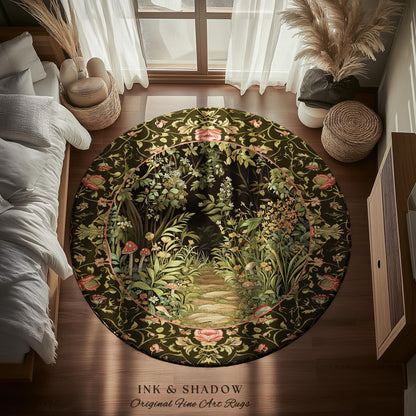 Toadstool Forest Mystical Mushroom Rug | Dark Academia Folklore Forest Inspired Fairycore Botanical Aesthetic Accent Rug Magical Medieval