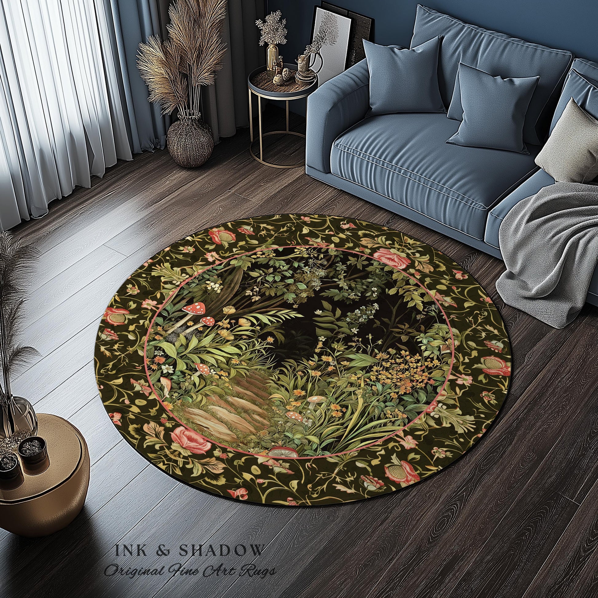 Toadstool Forest Mystical Mushroom Rug | Dark Academia Folklore Forest Inspired Fairycore Botanical Aesthetic Accent Rug Magical Medieval