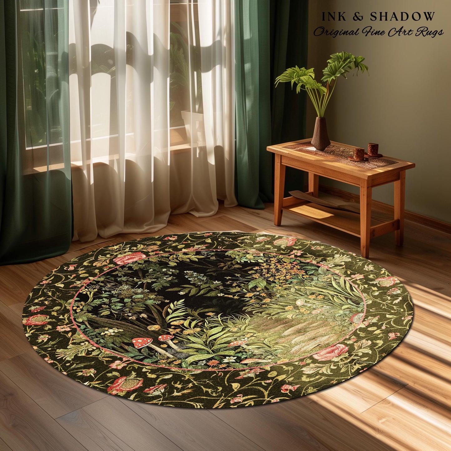 Toadstool Forest Mystical Mushroom Rug | Dark Academia Folklore Forest Inspired Fairycore Botanical Aesthetic Accent Rug Magical Medieval