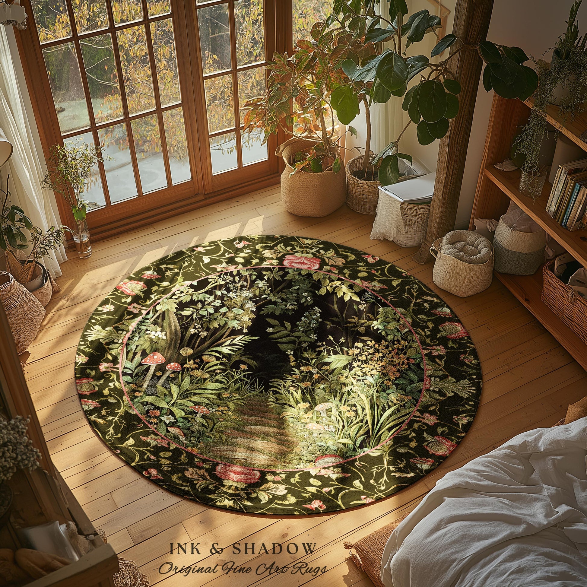 Toadstool Forest Mystical Mushroom Rug | Dark Academia Folklore Forest Inspired Fairycore Botanical Aesthetic Accent Rug Magical Medieval