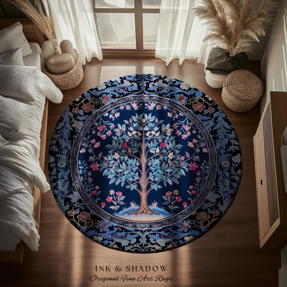 Dark Woodland Rich Baroque Tree of Life Rug | Intricate Garden Decor Romantic Baroque Floral Accent Morris Inspired Woodland Folk Art Style