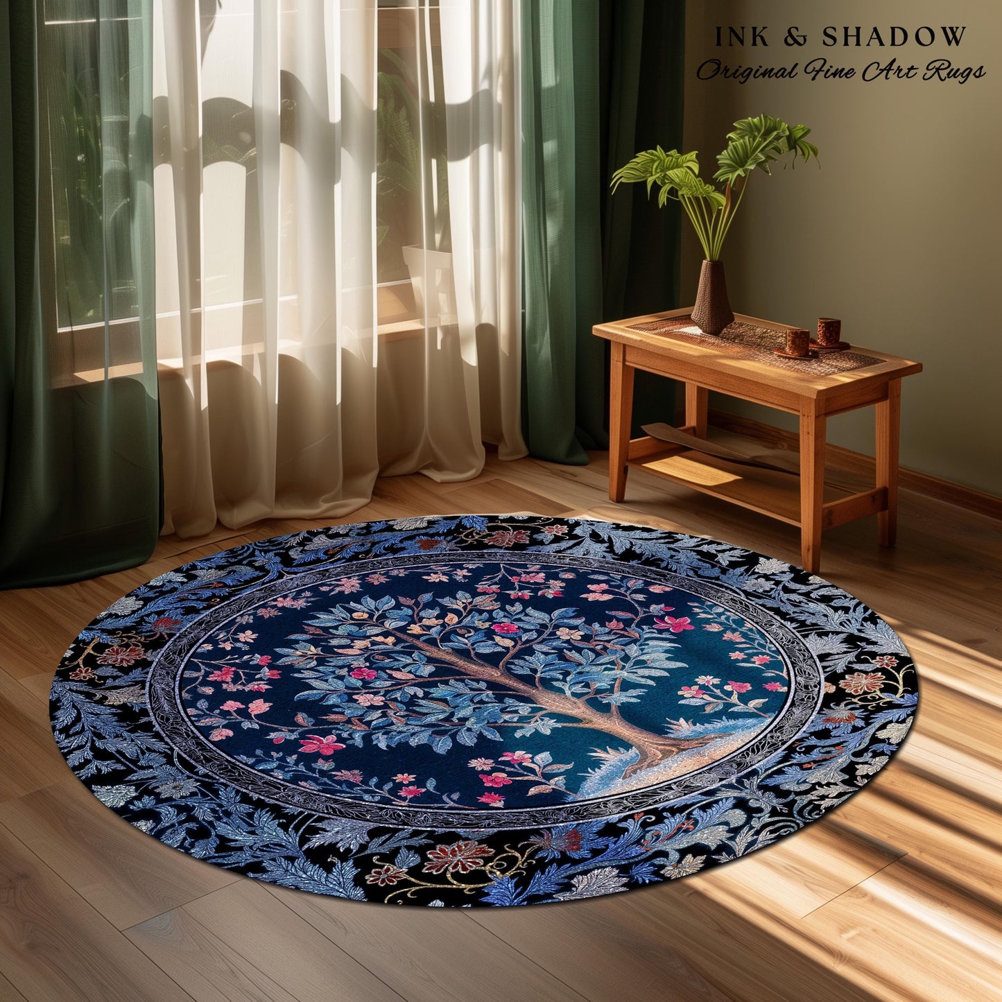 Dark Woodland Rich Baroque Tree of Life Rug | Intricate Garden Decor Romantic Baroque Floral Accent Morris Inspired Woodland Folk Art Style