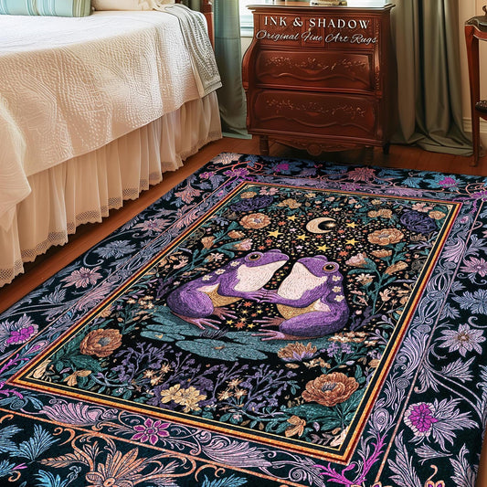 Enchanted Garden Frog Lover Accent Rug | Folklore Bedroom Area Mystical Fantasy Cottagecore Style Fairycore Decor Celestial Nature Whimsical