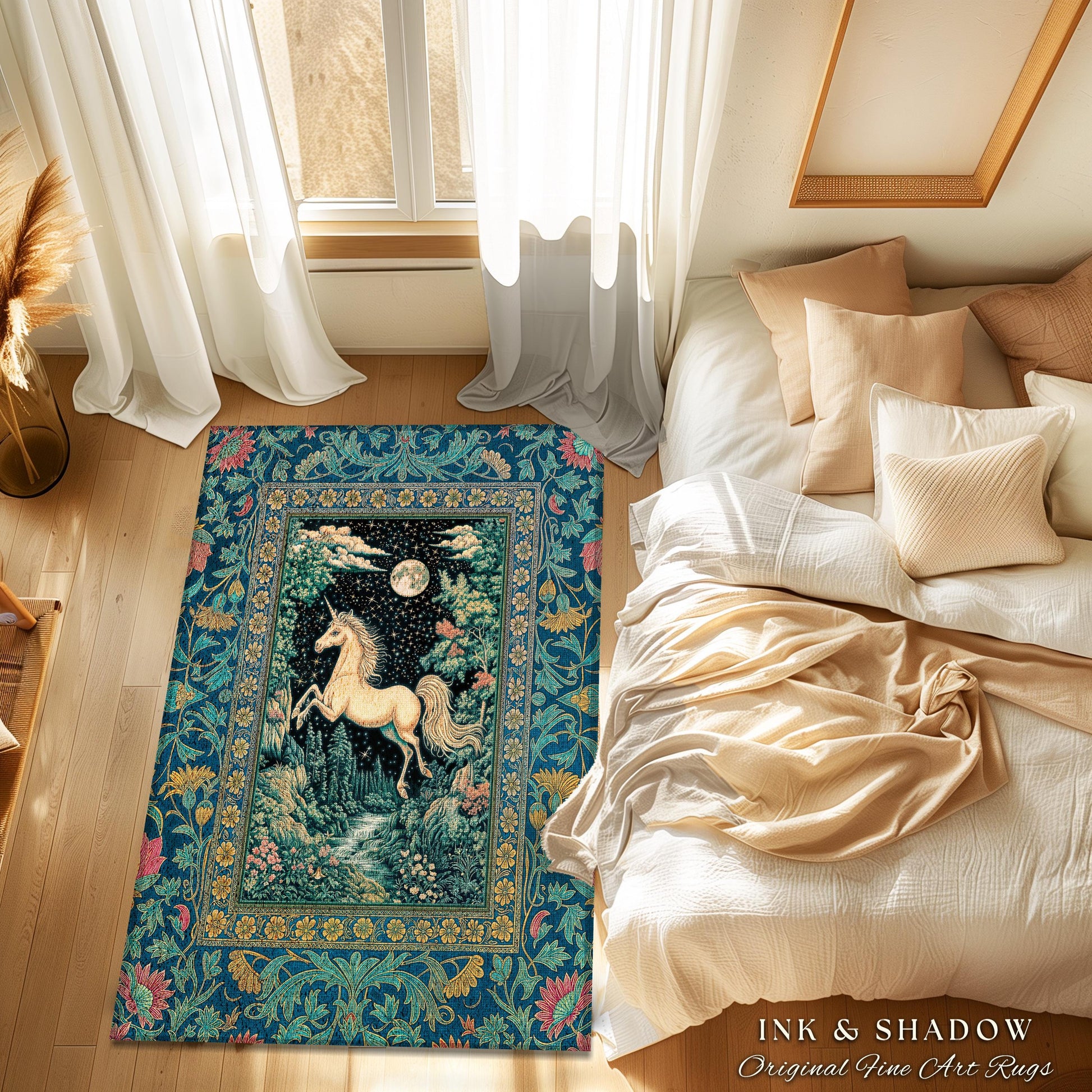 Unicorn Meadow Magical Aesthetic Rug | Castlecore Forest Fantasy Decor Fairytale Accent Regal Mystical Baroque Bedroom Regency Style Decor