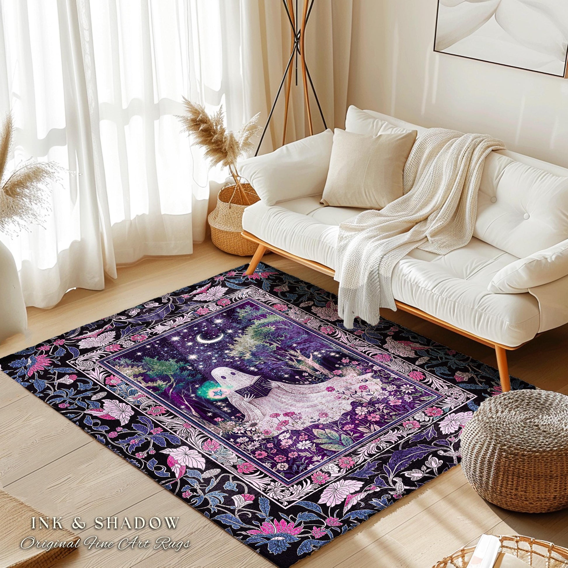 Amethyst Purple Magical Ghost Rug | Mystical Pastel Halloween Area Rug Cottagecore Bedroom Accent Whimsical Decor Gothic Home Reading Room |