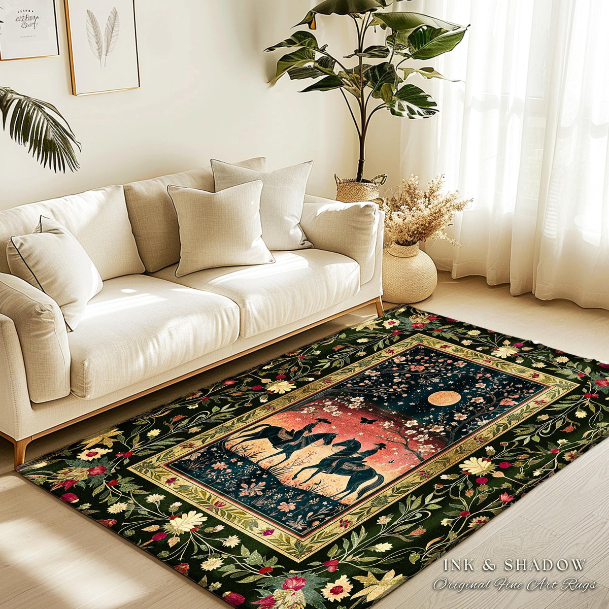 Moonlit Cowboy Rustic Area Rug | Boho Western Cowgirl Ethereal Farmhouse Decor Southwestern Nursery Theme Horse Lover Ethereal Bohemian Rug