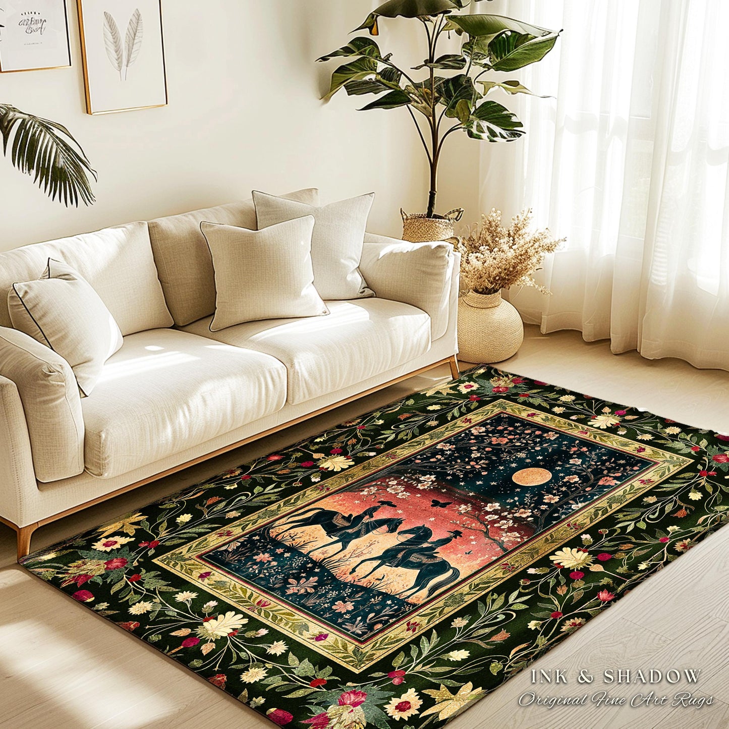 Moonlit Cowboy Rustic Area Rug | Boho Western Cowgirl Ethereal Farmhouse Decor Southwestern Nursery Theme Horse Lover Ethereal Bohemian Rug
