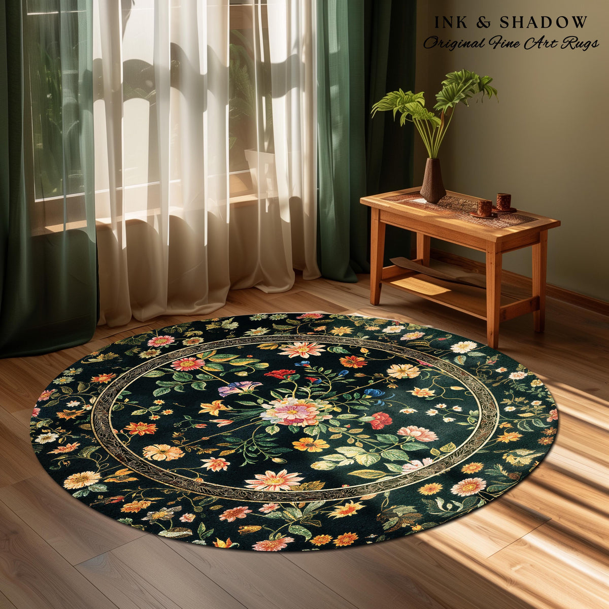 Dark Academia Wildflower Rug | Floral Aesthetic Ornate Gothic Home Decor Whimsical Rustic Housewarming Gift Dark Academia Ethereal Bedroom |