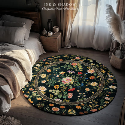 Dark Academia Wildflower Rug | Floral Aesthetic Ornate Gothic Home Decor Whimsical Rustic Housewarming Gift Dark Academia Ethereal Bedroom |