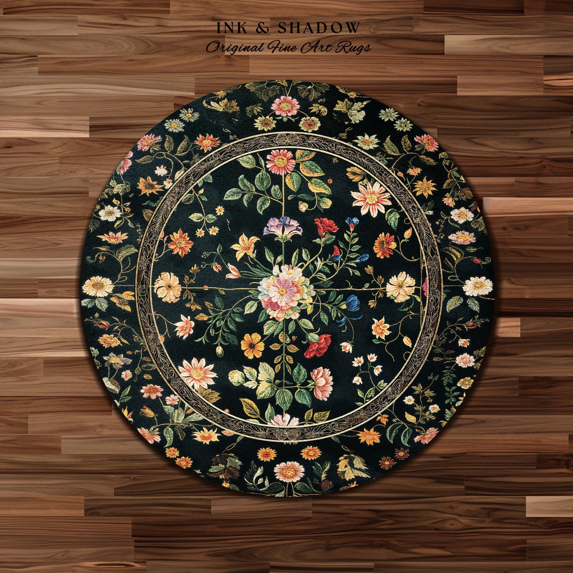 Dark Academia Wildflower Rug | Floral Aesthetic Ornate Gothic Home Decor Whimsical Rustic Housewarming Gift Dark Academia Ethereal Bedroom |