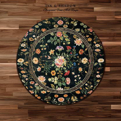 Dark Academia Wildflower Rug | Floral Aesthetic Ornate Gothic Home Decor Whimsical Rustic Housewarming Gift Dark Academia Ethereal Bedroom |