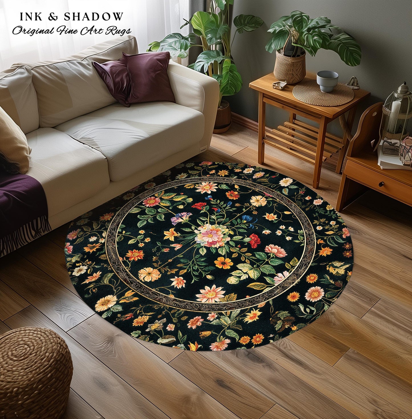 Dark Academia Wildflower Rug | Floral Aesthetic Ornate Gothic Home Decor Whimsical Rustic Housewarming Gift Dark Academia Ethereal Bedroom |
