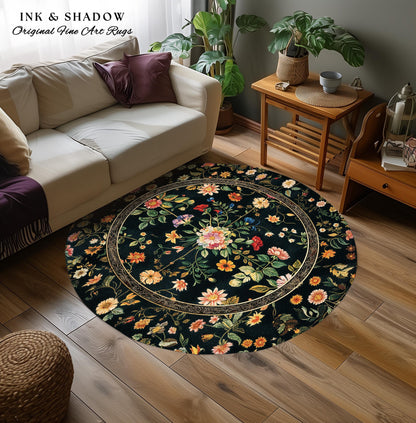 Dark Academia Wildflower Rug | Floral Aesthetic Ornate Gothic Home Decor Whimsical Rustic Housewarming Gift Dark Academia Ethereal Bedroom |