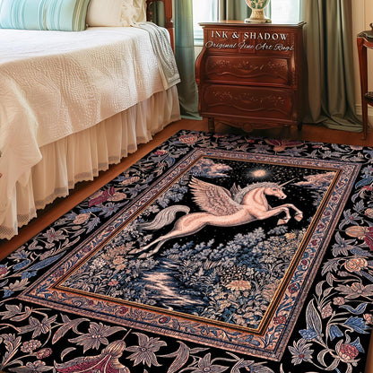 Fairytale Unicorn Fantasy Forest Area Rug | Maximalist Royalcore Decor Pink Castle Theme Gothic Bedroom Pegasus Baroque Fantasy Boho Accent