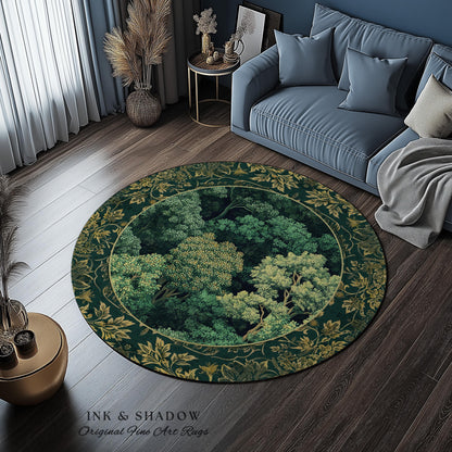 Lush Botanical Green Area Rug | Forest Theme Woodsy Aesthetic Living Room Green Home Decor Housewarming Gift Emerald Green Bedroom Floor Mat