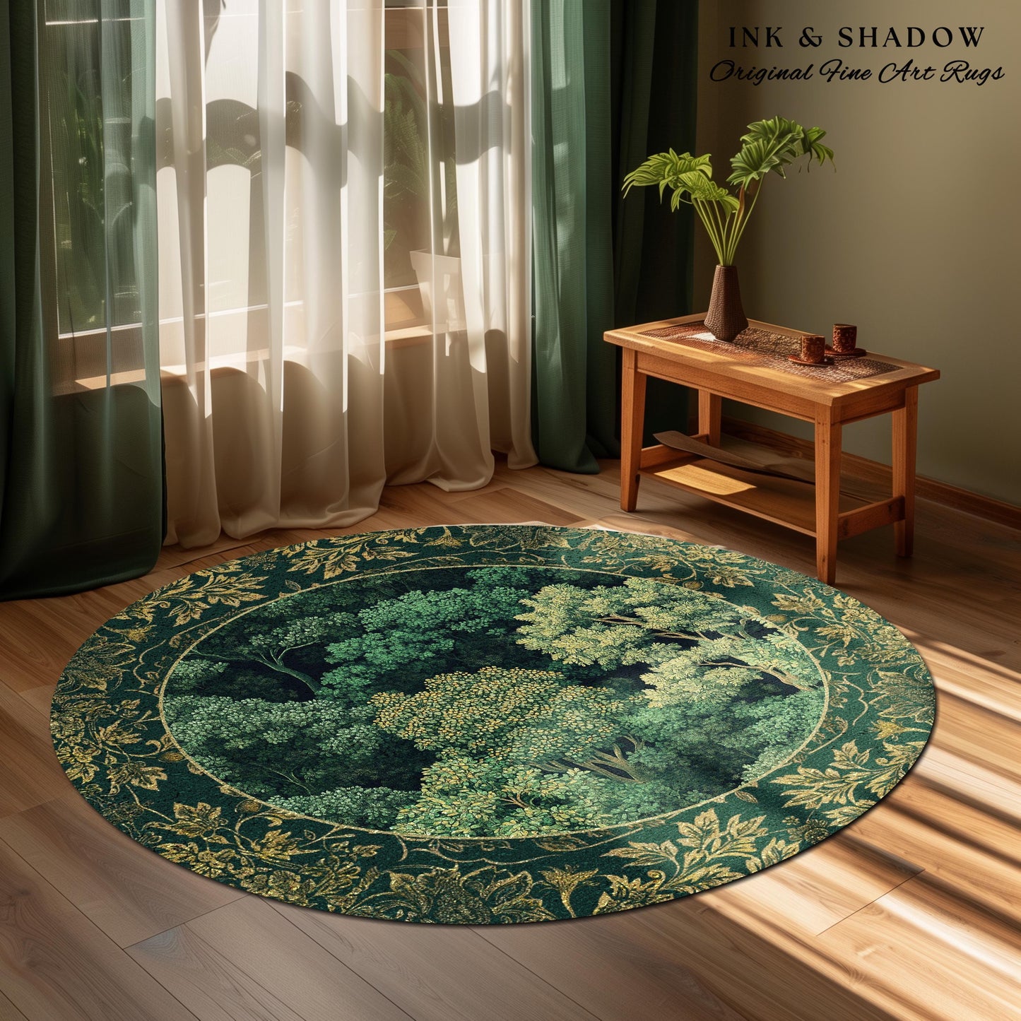 Lush Botanical Green Area Rug | Forest Theme Woodsy Aesthetic Living Room Green Home Decor Housewarming Gift Emerald Green Bedroom Floor Mat