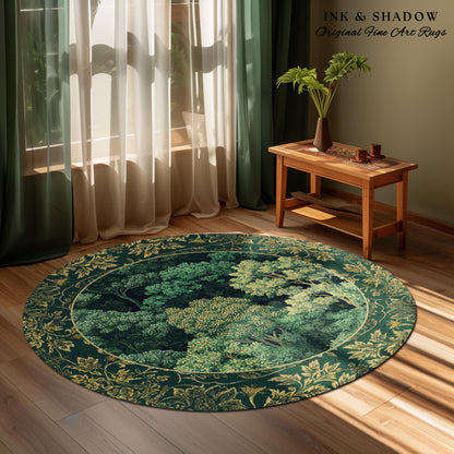 Lush Botanical Green Area Rug | Forest Theme Woodsy Aesthetic Living Room Green Home Decor Housewarming Gift Emerald Green Bedroom Floor Mat