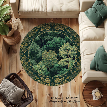 Lush Botanical Green Area Rug | Forest Theme Woodsy Aesthetic Living Room Green Home Decor Housewarming Gift Emerald Green Bedroom Floor Mat