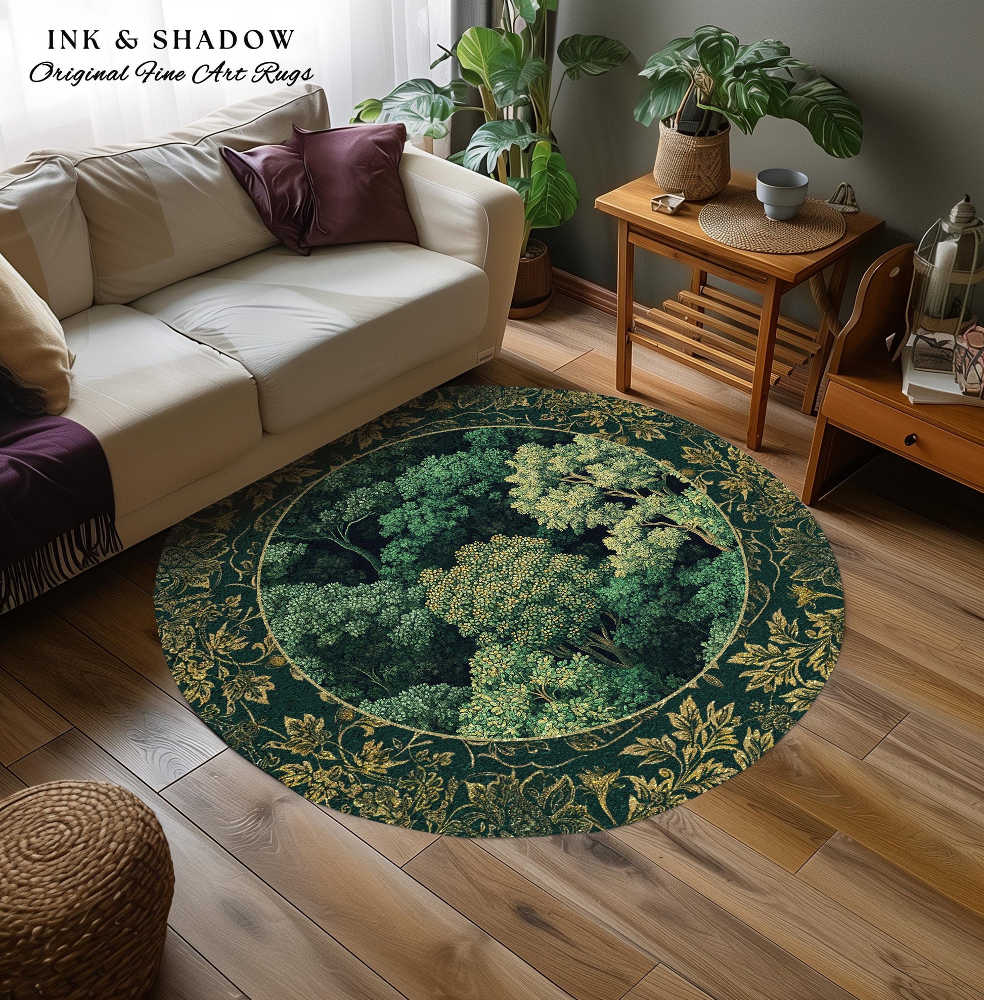 Lush Botanical Green Area Rug | Forest Theme Woodsy Aesthetic Living Room Green Home Decor Housewarming Gift Emerald Green Bedroom Floor Mat