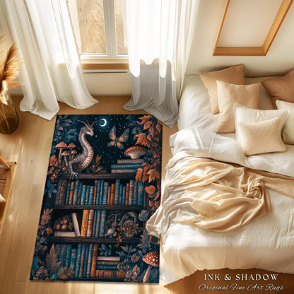 Mystical Woodland Dragon Rug Book Nook Decor | Fairytale Mushroom Cottagecore Vintage Fantasy Library Gothic Dark Academia Folklore Accent