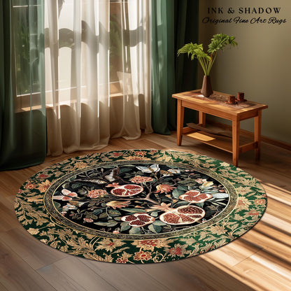 Victorian Gothic Floral Pomegranate Rug Dark Botanical Vintage Aesthetic Decor | Enchanted Forest Butterfly Moth Woodland Wildflower Art