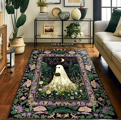 Moody Forest Spirit Ghost Accent Rug | Dark Whimsigoth Celestial Bedroom Rug Witchy Mystical Reading Room Decor Fall Home Aesthetic Cozy |