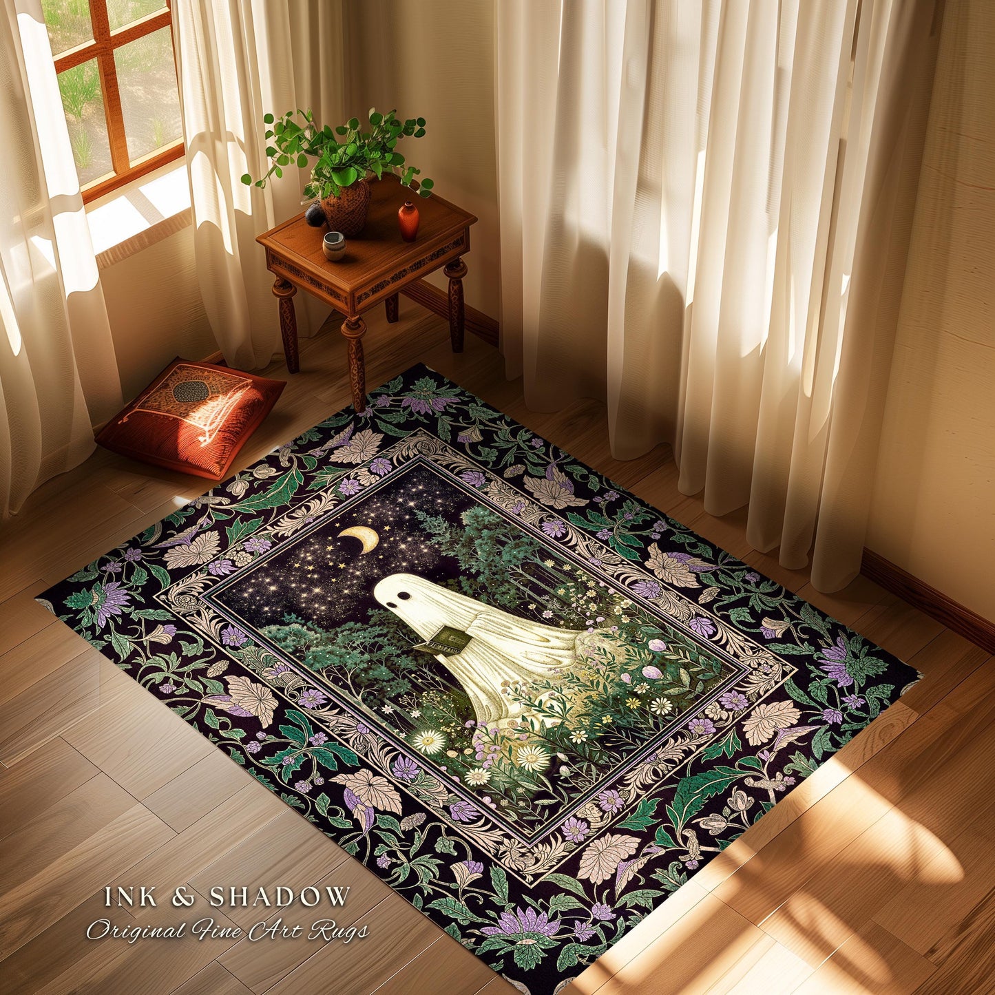 Moody Forest Spirit Ghost Accent Rug | Dark Whimsigoth Celestial Bedroom Rug Witchy Mystical Reading Room Decor Fall Home Aesthetic Cozy |