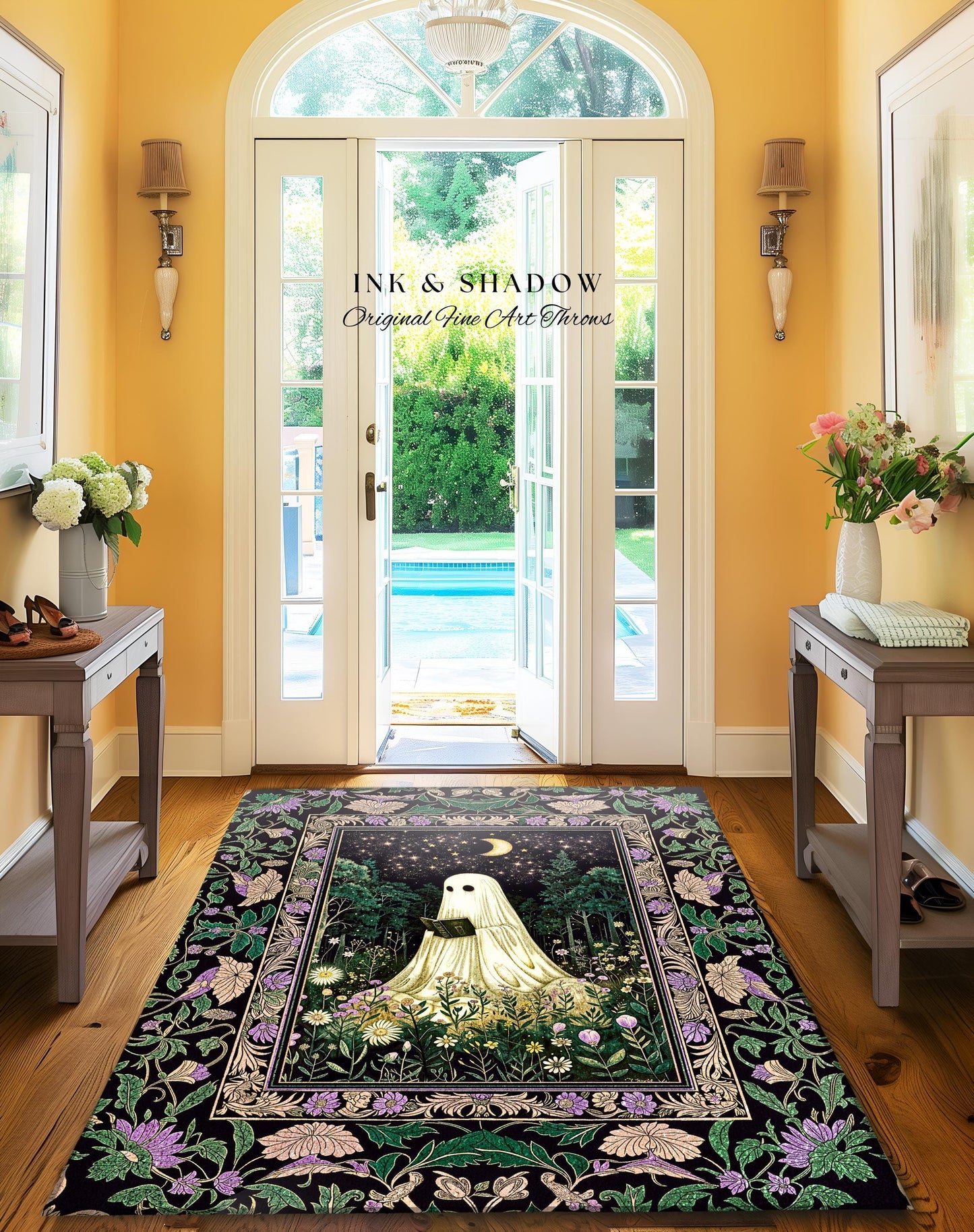 Moody Forest Spirit Ghost Accent Rug | Dark Whimsigoth Celestial Bedroom Rug Witchy Mystical Reading Room Decor Fall Home Aesthetic Cozy |