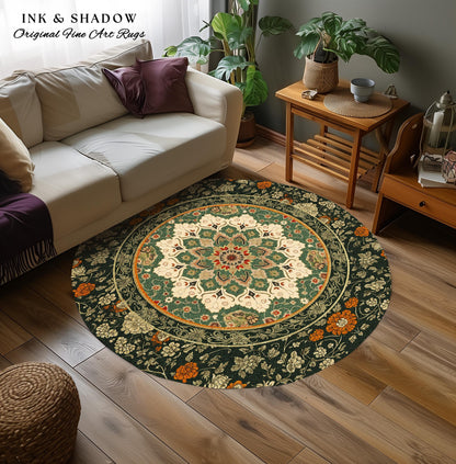 Aesthetic Sage Green Gothic Area Rug | Baroque Ornate Maximalist Design Antique Romance Art Nouveau Pattern Jade Green Victorian Influence