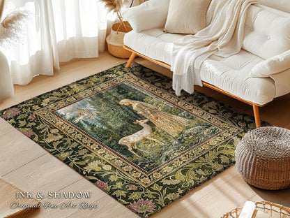 Whimsy Woodland Goddess Rug | Elegant Fairytale Home Decor Victorian Botanical Princess Mystic Deer Forest Spirit Ethereal Bedroom Artwork