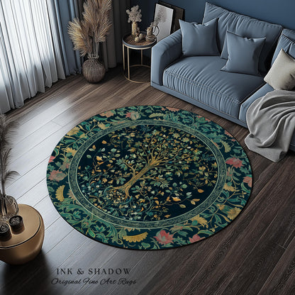 Elegant Cool Toned Tree Area Rug | Enchanted Bohemian Decor Ornate Botanical Accent Romantic Maximalist Gothic Style Living Room Carpet |