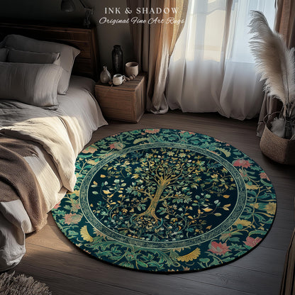 Elegant Cool Toned Tree Area Rug | Enchanted Bohemian Decor Ornate Botanical Accent Romantic Maximalist Gothic Style Living Room Carpet |