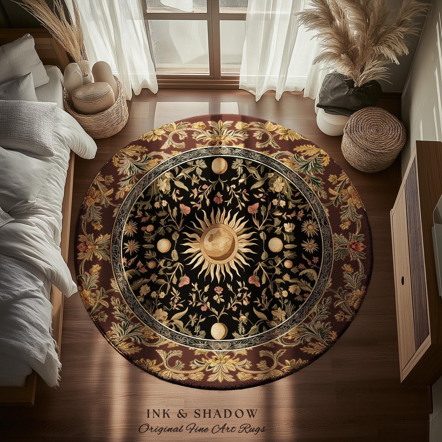 Dark Skies Celestial Area Rug | Enchanted Celestial Witchy Astrology Boho Maximalist Decor Sun and Moon Tarot Inspired Gothic Home Accent
