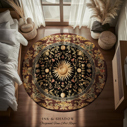 Dark Skies Celestial Area Rug | Enchanted Celestial Witchy Astrology Boho Maximalist Decor Sun and Moon Tarot Inspired Gothic Home Accent