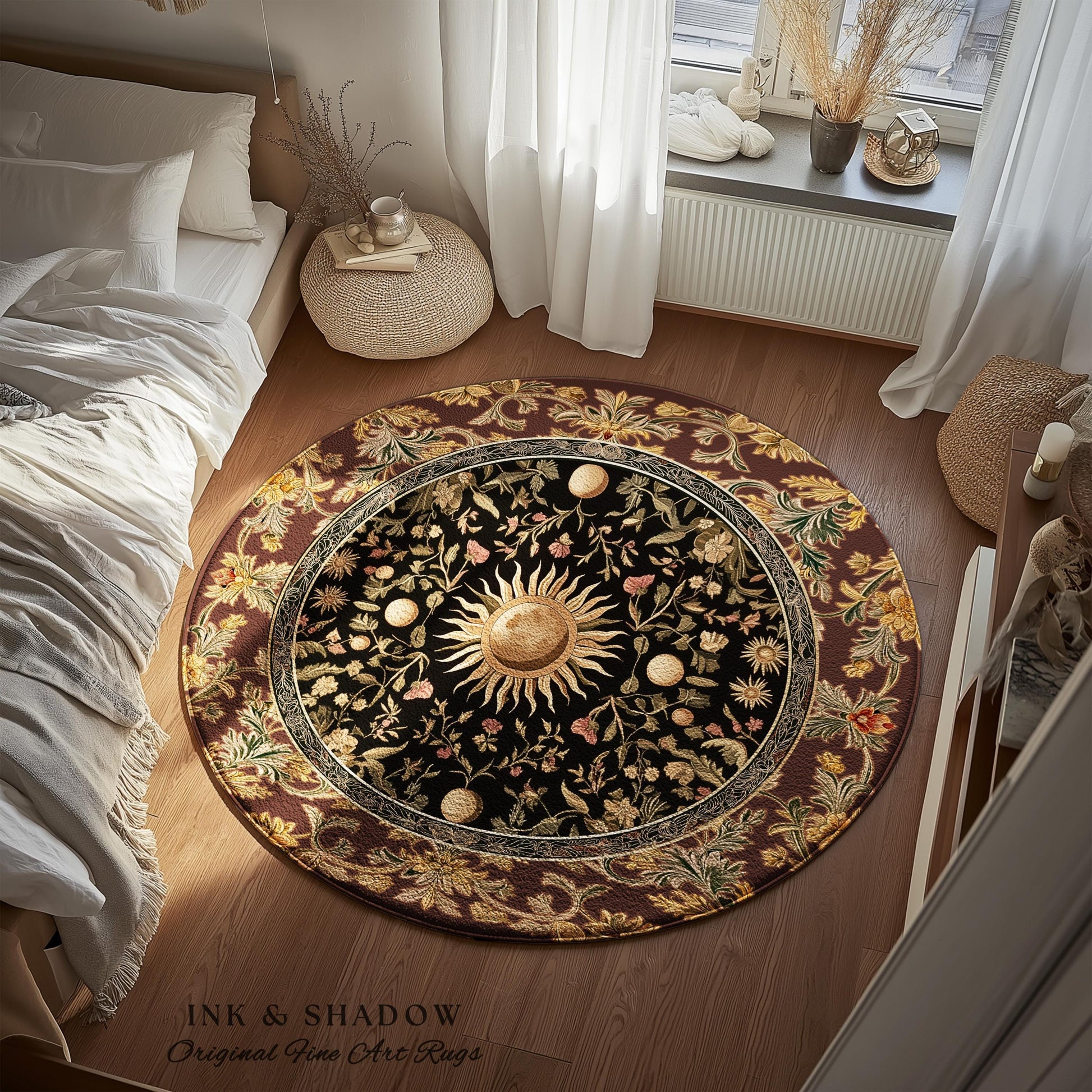 Dark Skies Celestial Area Rug | Enchanted Celestial Witchy Astrology Boho Maximalist Decor Sun and Moon Tarot Inspired Gothic Home Accent