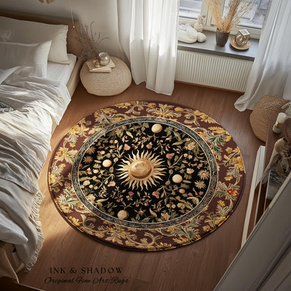 Dark Skies Celestial Area Rug | Enchanted Celestial Witchy Astrology Boho Maximalist Decor Sun and Moon Tarot Inspired Gothic Home Accent