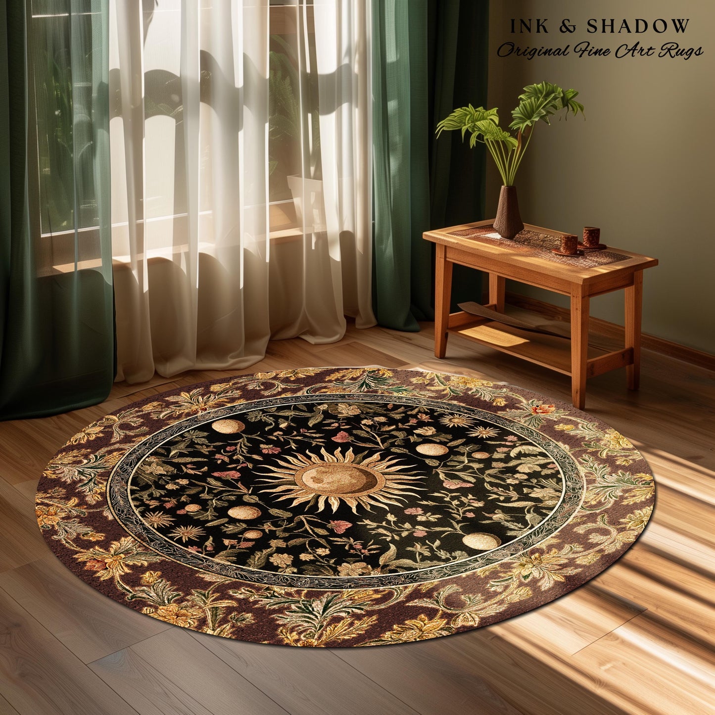Dark Skies Celestial Area Rug | Enchanted Celestial Witchy Astrology Boho Maximalist Decor Sun and Moon Tarot Inspired Gothic Home Accent