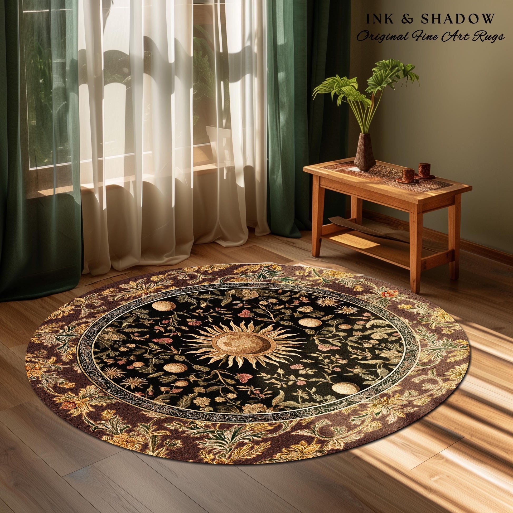 Dark Skies Celestial Area Rug | Enchanted Celestial Witchy Astrology Boho Maximalist Decor Sun and Moon Tarot Inspired Gothic Home Accent