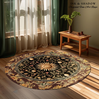 Dark Skies Celestial Area Rug | Enchanted Celestial Witchy Astrology Boho Maximalist Decor Sun and Moon Tarot Inspired Gothic Home Accent